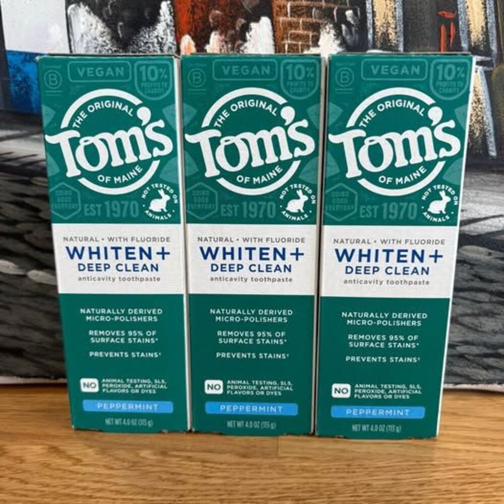 3-Pack Tom’s of Maine Whiten+ Deep Clean Peppermint Toothpaste 4 oz New